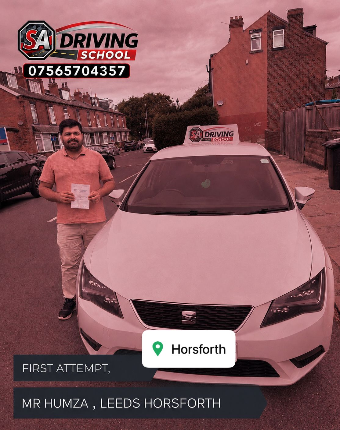 Driving student passing test in Leeds